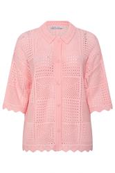 LIMITED COLLECTION Plus Size Pink Crochet Knitted Shirt | Yours Clothing 6