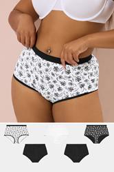 YOURSET 5 PACK Plus Size Black & White Floral Print Full Briefs | Yours Clothing 1