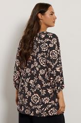 EVANS Plus Size Black Floral Notch Neck Blouse | Evans 2
