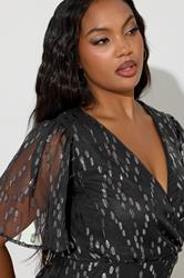 YOURS LONDON Plus Size Black & Silver Metallic Dobby Wrap Dress | Yours Clothing 4