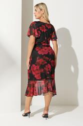 YOURS LONDON Plus Size Red Floral Gathered Midi Dress | Yours Clothing 2