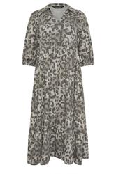PixieGirl Petite Women's Grey Animal Print Collar Midi Dress | PixieGirl 5