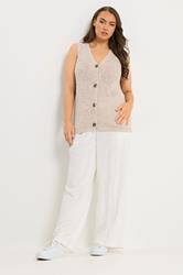 YOURS Plus Size Natural Brown Button Through Knitted Waistcoat | Yours Clothing 1