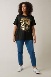 EVANS Plus Size Black Metallic Floral Print Modal Rich T-Shirt | Evans 2