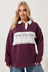 YOURS Plus Size Burgundy Red 'Stockholm' Rugby Top | Yours Clothing 3