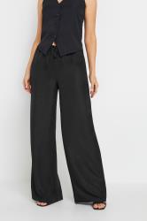 LTS Tall Black Textured Drawstring Wide Leg Trousers | Long Tall Sally 1