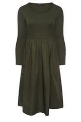 YOURS Curve Khaki Green Mixed Rib Midi Dress