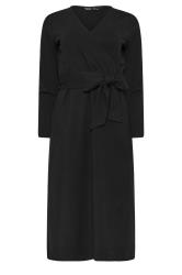 M&Co Petite Black Long Sleeve Wrap Midi Dress | M&Co 5