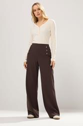 LTS Tall Chocolate Brown Military Wide Leg Trousers | Long Tall Sally 3