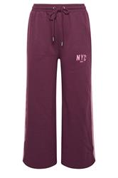 YOURS Plus Size Burgundy Red 'NYC' Side Stripe Wide Leg Joggers | Yours Clothing 5