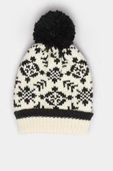 Ivory White Fairisle Pom Pom Bobble Hat | Yours Clothing 3