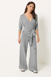 PixieGirl Petite Women's Grey Marl Soft Touch Wide Leg Trousers | PixieGirl 3
