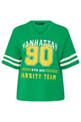 LIMITED COLLECTION Plus Size Green 'Manhattan 90' Varsity Print T-Shirt | Yours Clothing 5