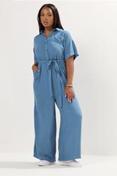 YOURS Plus Size Blue Wide Leg Chambray Jumpsuit | Yours Clothing 3