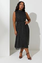 YOURS LONDON Plus Size Black Metallic Dobby Halter Neck Dress | Yours Clothing  3