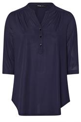 YOURS Curve Navy Blue Half Placket Ribbed Shirt