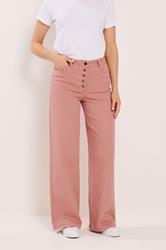 LTS Tall Women's Coral Pink Button Detail Wide Leg Jeans | Long Tall Sally 1