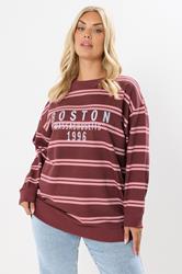 YOURS Plus Size Red 'Boston' Slogan Stripe Sweatshirt | Yours Clothing 3