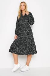 PixieGirl Petite Womens Black Heart Print Tiered Midi Dress | PixieGirl 3