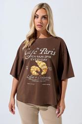 LIMITED COLLECTION Plus Size Chocolate Brown 'Café Paris' Slogan T-Shirt | Yours Clothing 3