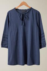 EVANS Curve Navy Blue Tie Neck Cotton Top