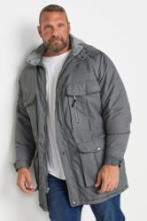 BadRhino Big & Tall Grey Fleece Lined Hooded Coat | BadRhino 3