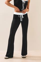 PixieGirl Petite Women's Black Contrast Waist Flared Trousers | PixieGirl 1