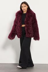 PixieGirl Petite Women's Burgundy Red Mongolian Faux Fur Jacket | PixieGirl 4