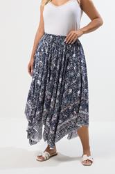 YOURS Plus Size Navy Blue Paisley Hanky Hem Skirt | Yours Clothing 3