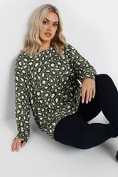 YOURS Plus Size Green Leopard Print Jumper | Yours Clothing 3