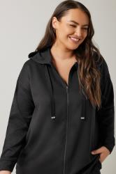 EVANS Plus Size Black Luxe Zip Through Hoodie | Evans 4