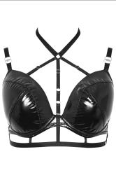 YOURS Plus Size Black Faux Leather Strap Detail Padded Bra | Yours Clothing 6