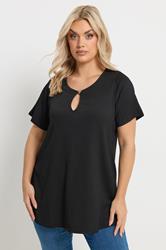 YOURS Plus Size Black Textured Keyhole Detail Top | Yours Clothing 3