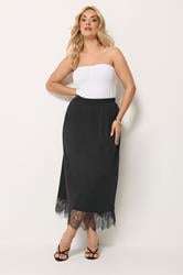 YOURS Plus Size Black Lace Trim Gathered Skirt | Yours Clothing 2
