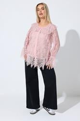 LIMITED COLLECTION Plus Size Pink Lace Frill Blouse | Yours Clothing 1