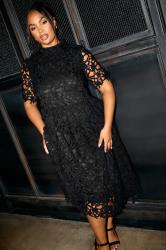 YOURS LONDON Plus Size Black Lace Crochet Midi Dress | Yours Clothing  1