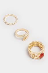 YOURSET 3 PACK Gold Tone Stone Ring Set | Yours Clothing 3