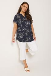 YOURS Plus Size Black Floral Foil Notch Neck Top | Yours Cloting 1