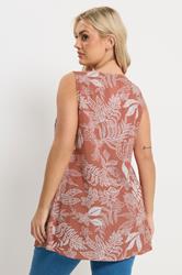 YOURS Plus Size Rust Orange Palm Leaf Linen Vest Top | Yours Clothing 2