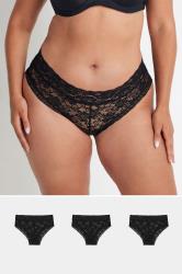 YOURS 3 PACK Curve Black Lace Brazilian Briefs | Yours Clothing  1
