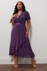 YOURS LONDON Plus Size Purple Lace Wrap Ruffle Midi Dress | Yours Clothing 3