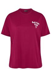 YOURS ACTIVE Plus Size Burgundy Red 'Self Care Club' T-Shirt | Yours Clothing 6