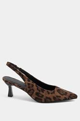Brown Leopard Faux Suede Sling Back Heels In Wide E Fit | Yours Clothing 2