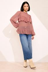 PixieGirl Petite Women's Coral Pink Chiffon Frill Blouse | PixieGirl 2
