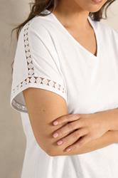 EVANS Plus Size White Crochet Trim Cotton V Neck T-Shirt | Evans 4