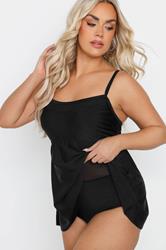 Plus Size Black Mesh Panel Tummy Control Swim Dress | Yours Clothing 5