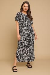 YOURS Plus Size Black Abstract Print Plisse Maxi Dress | Yours Clothing 1