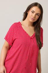 EVANS Plus Size Red Dot Print Tie Neck Blouse | Evans 4