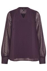 LTS Tall Purple Dobby Spot Shirred Cuff Top