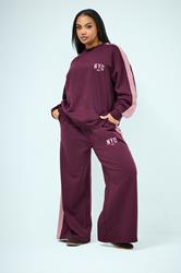 YOURS Plus Size Burgundy Red 'NYC' Side Stripe Sweatshirt | Yours Clothing 1